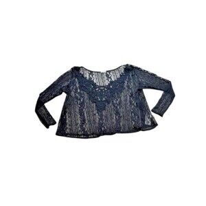 Hollister Women’s Size Small Black All-Over Lace Shirt Long Sleeve Top Babydoll